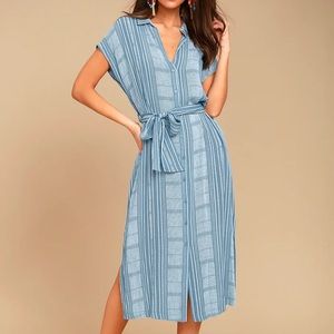 Lulu’s I’m The One Blue and White Striped Midi Shirt Dress